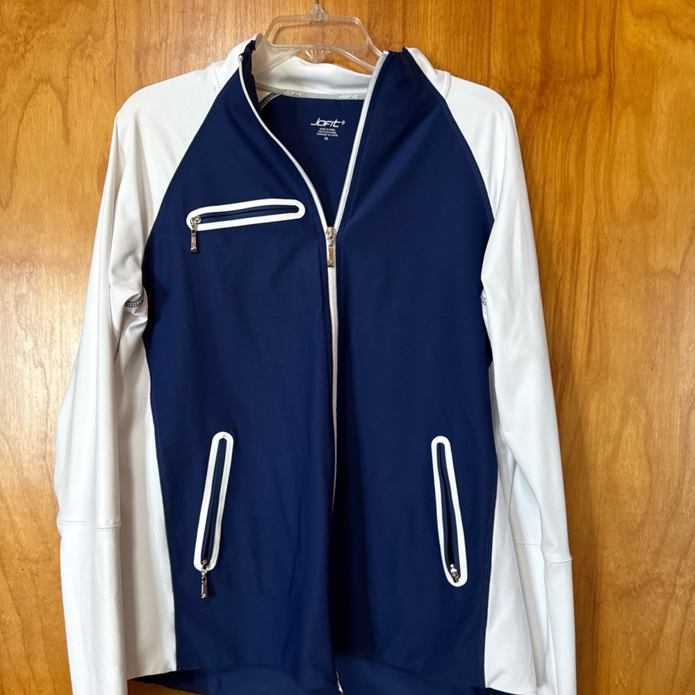 Jofit Misses XL Golf Jacket, Blue and White, Full Zip